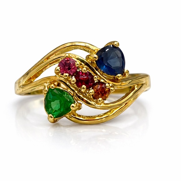 Jewelry - Vintage Style plated Tone Bypass Ring Sz 6.75 Multicolor Gemstone Statement Ring